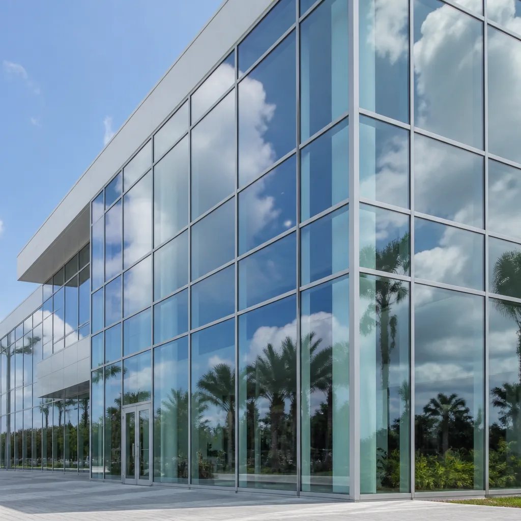 Modern building exterior with professional custom glass windows and glass doors in Miami, FL